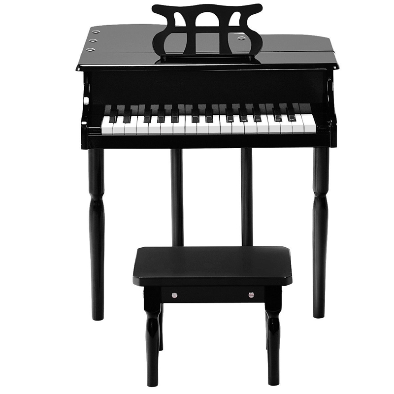 Pemberly Row Children 30 Key Toy Grand Baby Piano with Kids Bench Wood Black