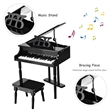 Pemberly Row Children 30 Key Toy Grand Baby Piano with Kids Bench Wood Black