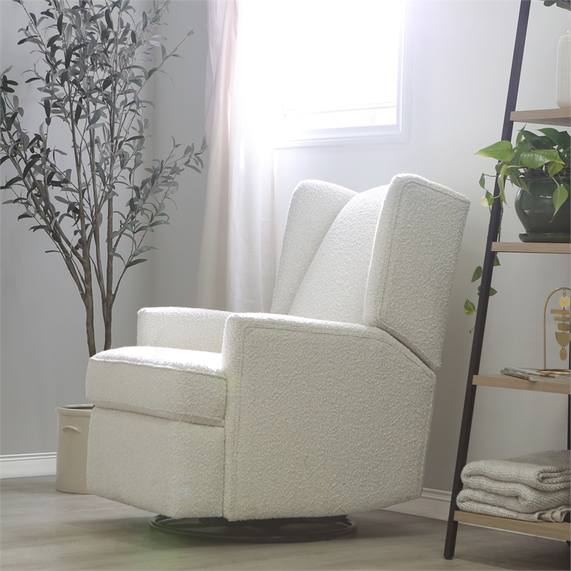 Pemberly Row Contemporary Plush Boucle Swivel 7 Position Recliner
