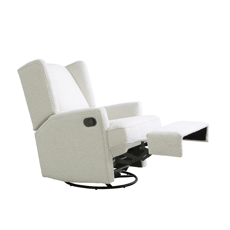 Pemberly Row Contemporary Plush Boucle Swivel 7 Position Recliner