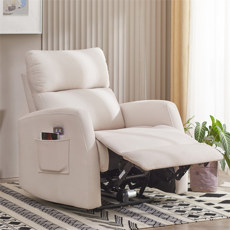 Pemberly Row Recliner Chair Electrically Adjustable Fabric Single Sofa Beige