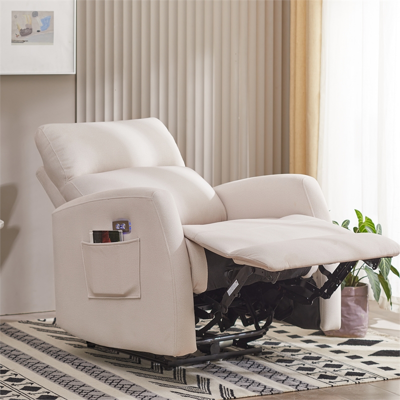 Pemberly Row Recliner Chair Electrically Adjustable Fabric Single Sofa Beige