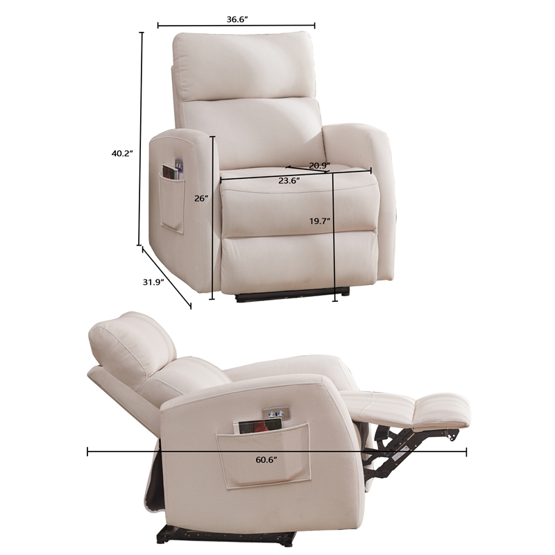 Pemberly Row Recliner Chair Electrically Adjustable Fabric Single Sofa Beige