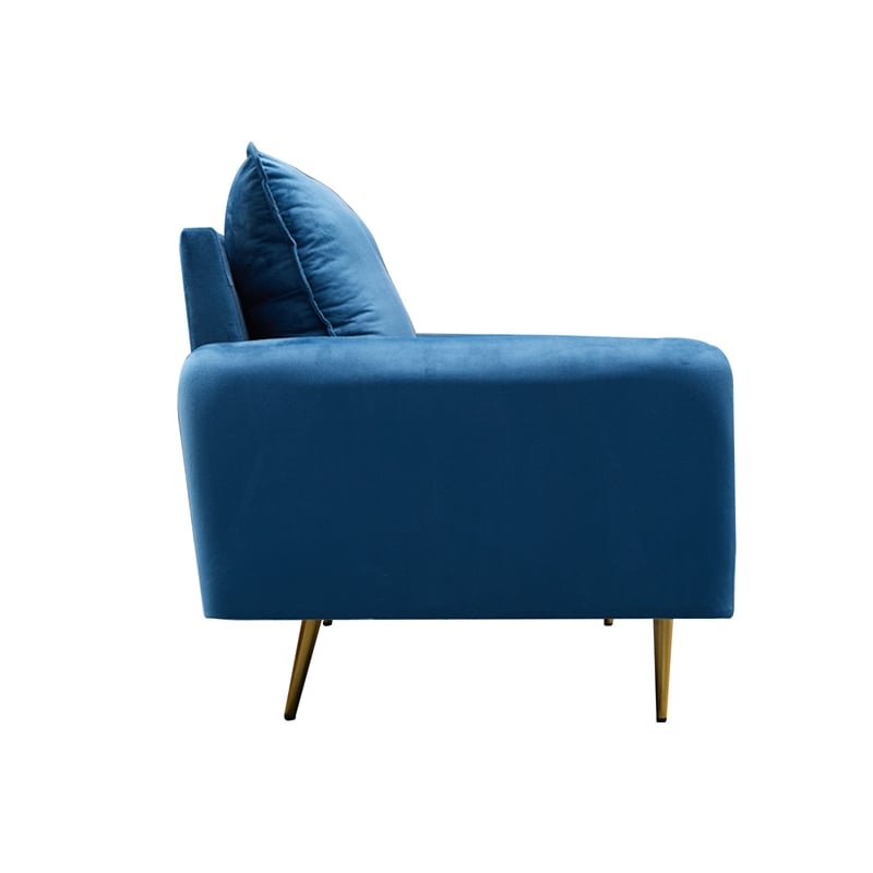 Pemberly Row Velvet Sofa Modern Couch with Metal Legs for Living Room-Blue