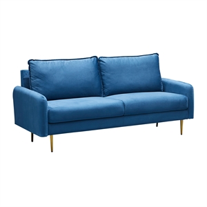 Pemberly Row Velvet Sofa Modern Couch with Metal Legs for Living Room-Blue