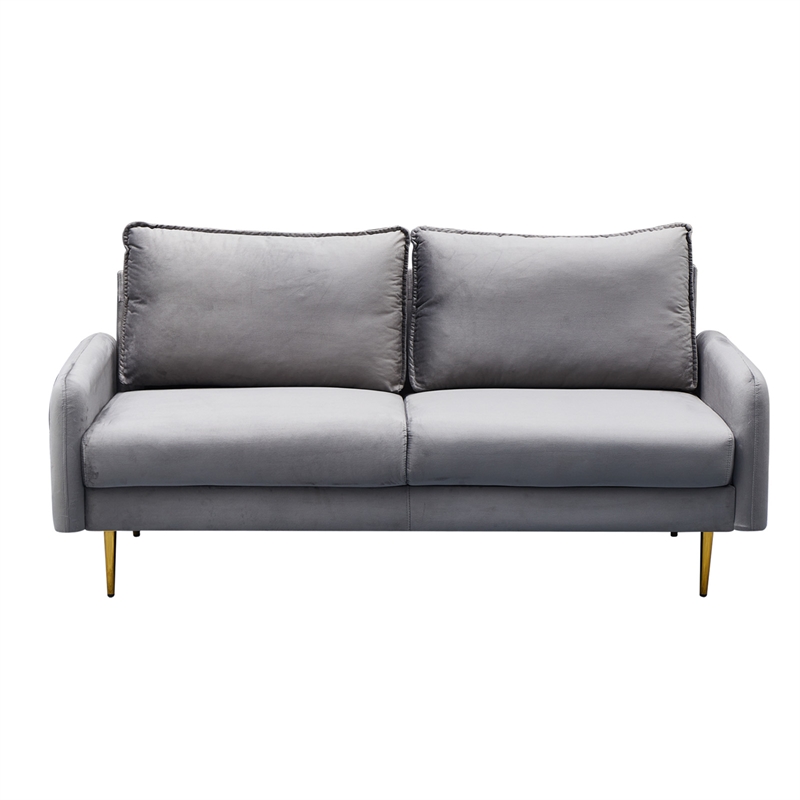 Pemberly Row Velvet Sofa Modern Couch with Metal Legs for Living Room-Gray