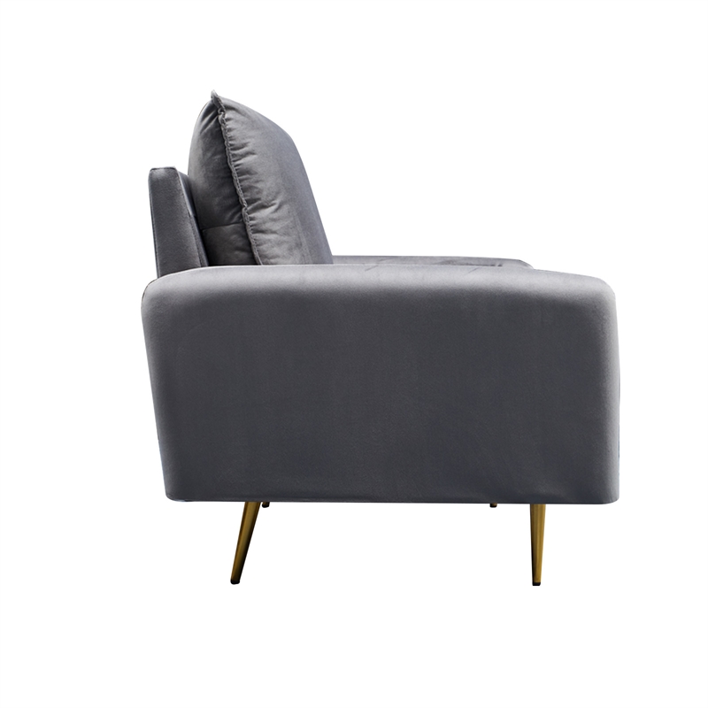 Pemberly Row Velvet Sofa Modern Couch with Metal Legs for Living Room-Gray
