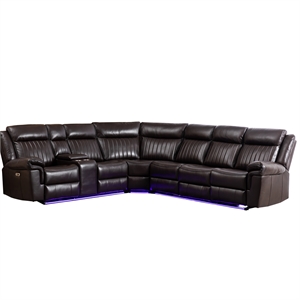 Pemberly Row Power Reclining Sectional Sofa PU Leather L-Shaped Sofa -Brown