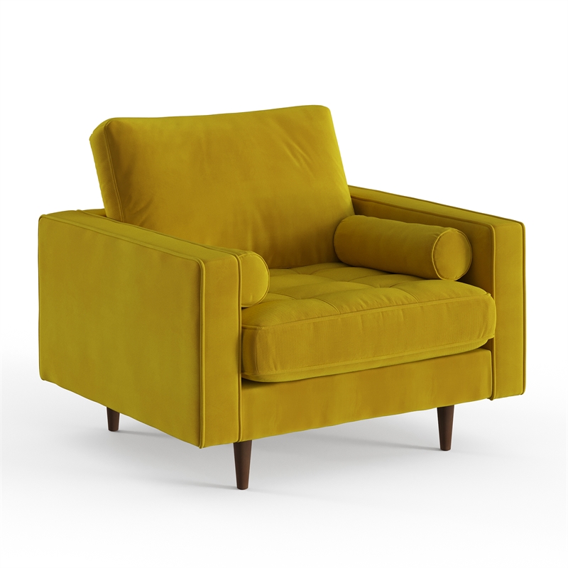 Pemberly Row Contemporary Performance Velvet Arm Chair in Gold