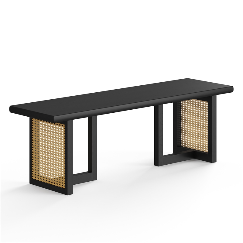 Pemberly Row Contemporary Rectangular Cane Dining Bench in Black