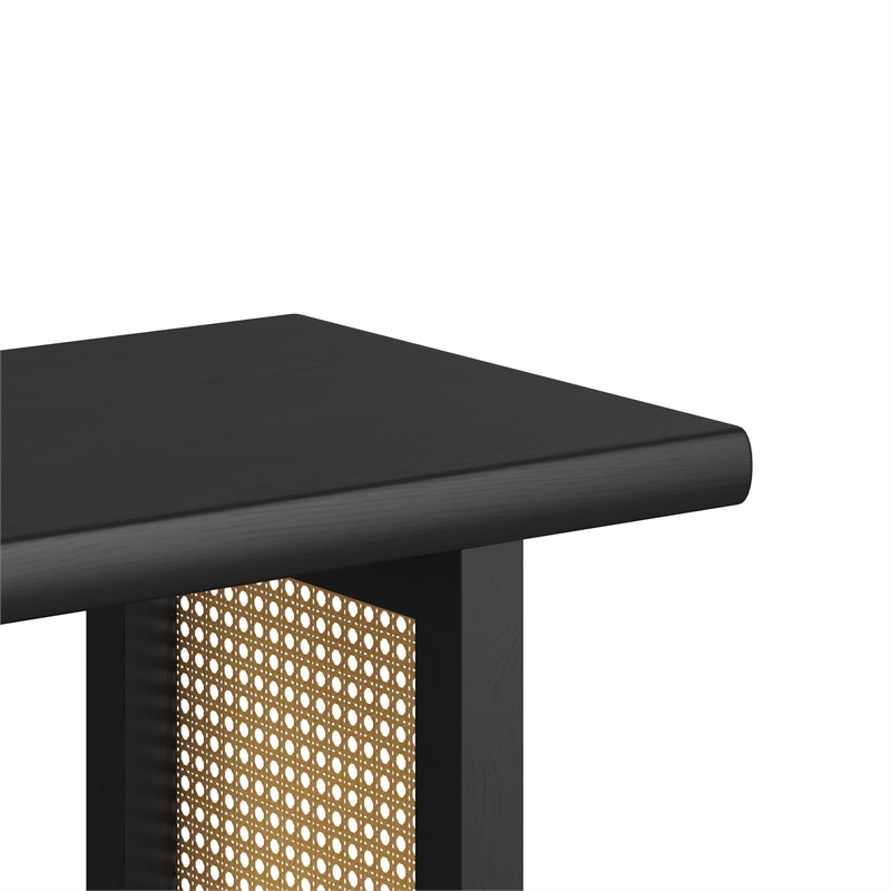 Pemberly Row Contemporary Rectangular Cane Dining Bench in Black