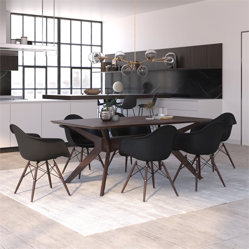 Pemberly Row Contemporary Arm Chairs (Set of 2) in Walnut and Black