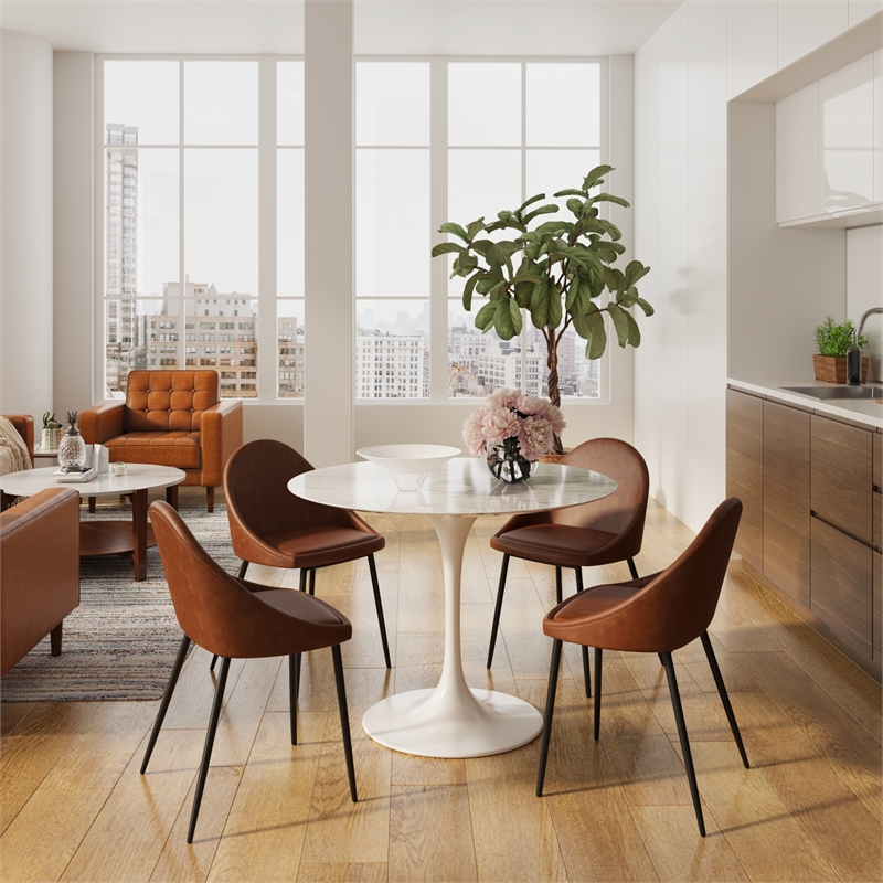 Pemberly Row Contemporary Vegan Leather Chairs (Set of 2) in Light Brown