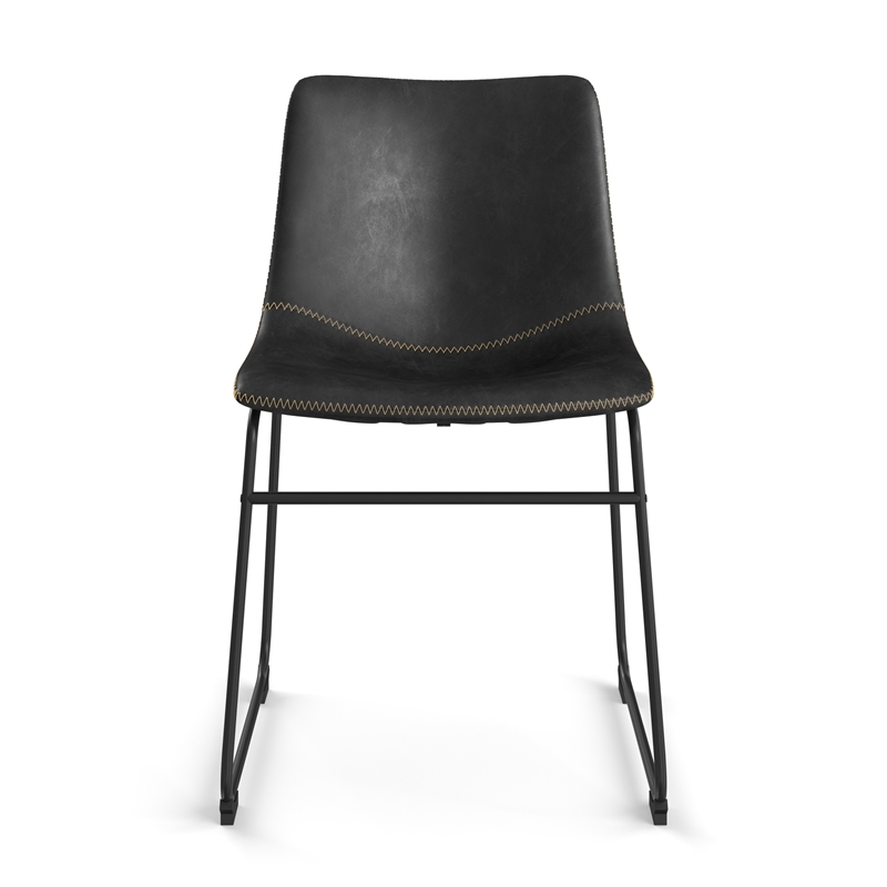 Pemberly Row Vegan Leather Side Chairs with Black Legs (Set of 2) in Black