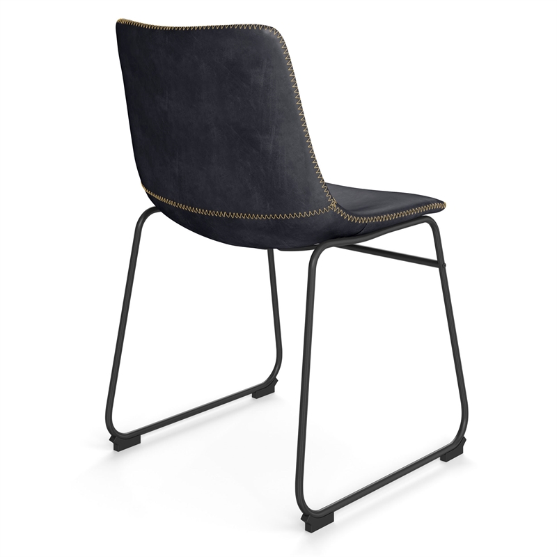 Pemberly Row Vegan Leather Side Chairs with Black Legs (Set of 2) in Black