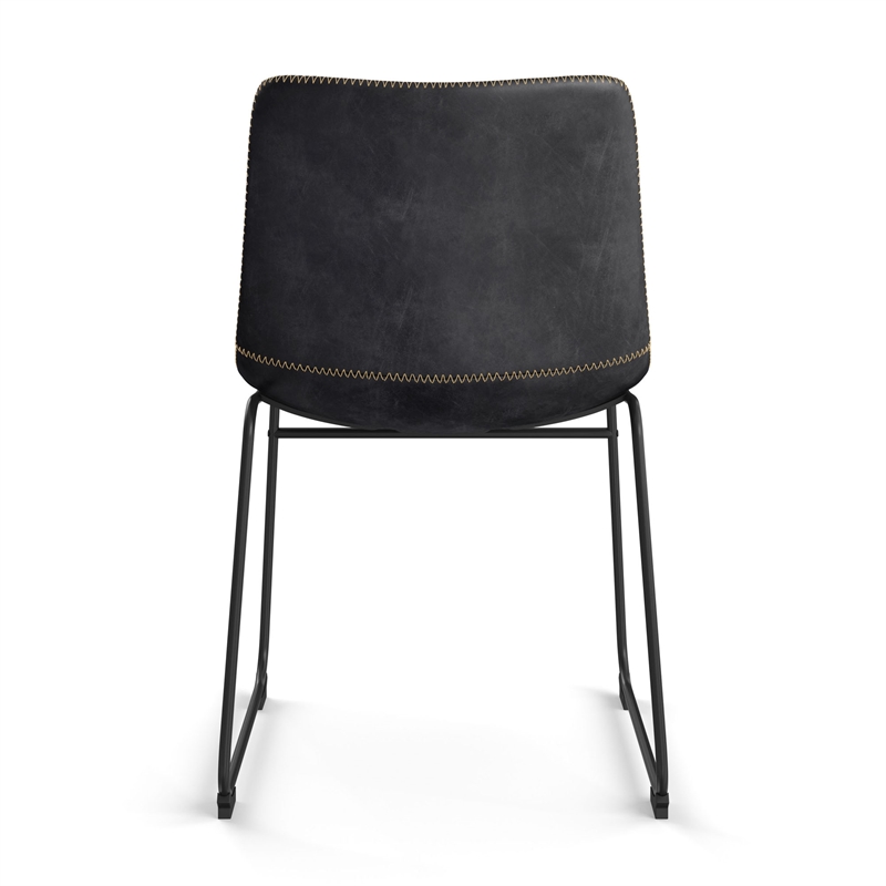 Pemberly Row Vegan Leather Side Chairs with Black Legs (Set of 2) in Black