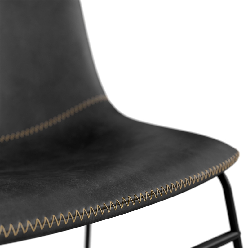 Pemberly Row Vegan Leather Side Chairs with Black Legs (Set of 2) in Black