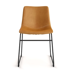 Pemberly Row Vegan Leather Side Chairs with Black Legs (Set of 2) in Light Oak