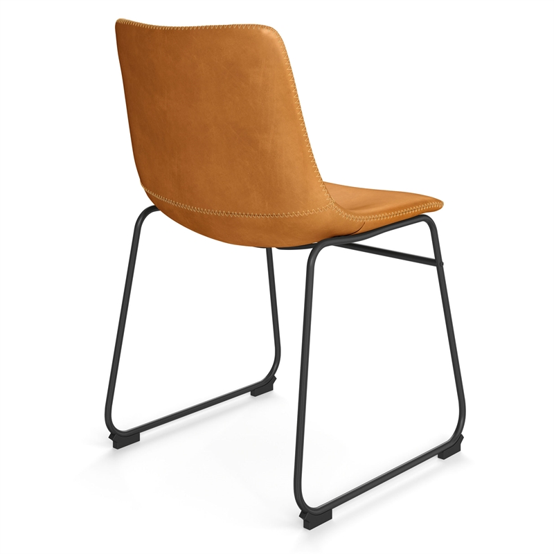 Pemberly Row Vegan Leather Side Chairs with Black Legs (Set of 2) in Light Oak