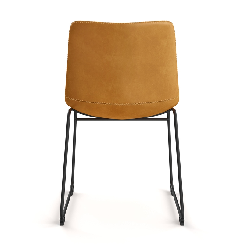Pemberly Row Vegan Leather Side Chairs with Black Legs (Set of 2) in Light Oak
