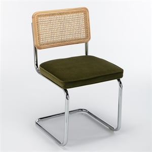 Pemberly Row Cane Back Velvet Side Chair (Set of 2) in Olive