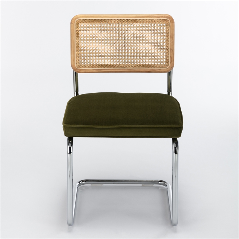Pemberly Row Cane Back Velvet Side Chair (Set of 2) in Olive