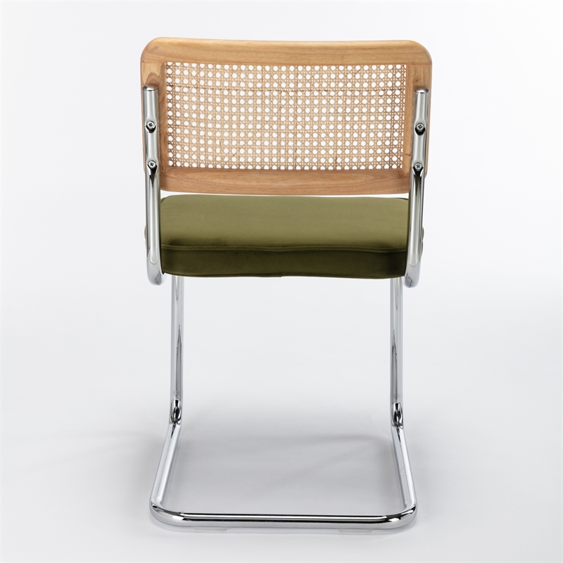 Pemberly Row Cane Back Velvet Side Chair (Set of 2) in Olive