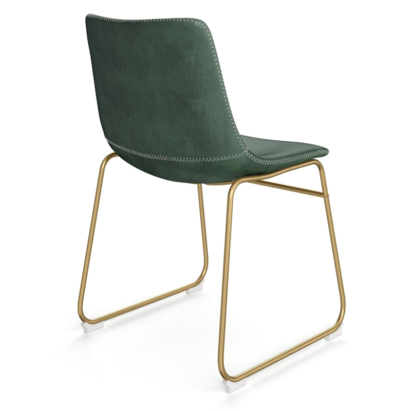 Pemberly Row Contemporary Side Chairs with Gold Legs (Set of 2) in Green