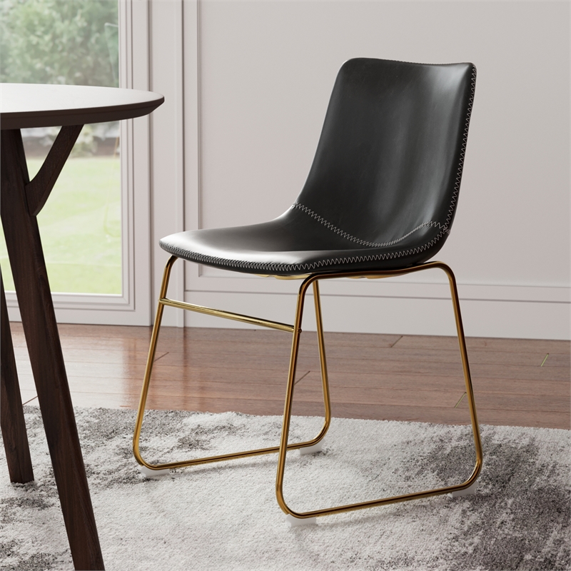 Pemberly Row Contemporary Side Chairs with Gold Legs (Set of 2) in Green