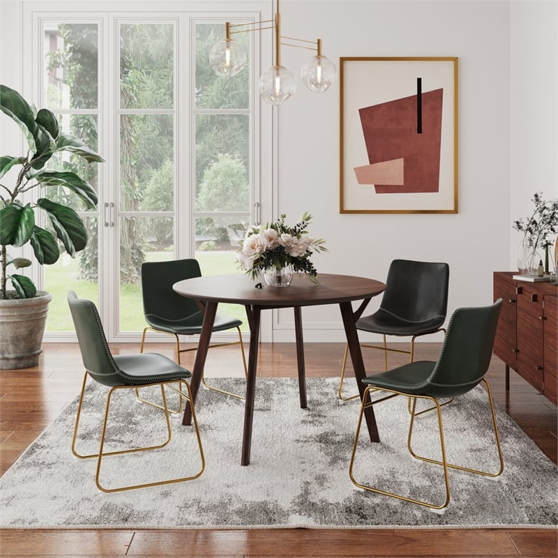 Pemberly Row Contemporary Side Chairs with Gold Legs (Set of 2) in Green