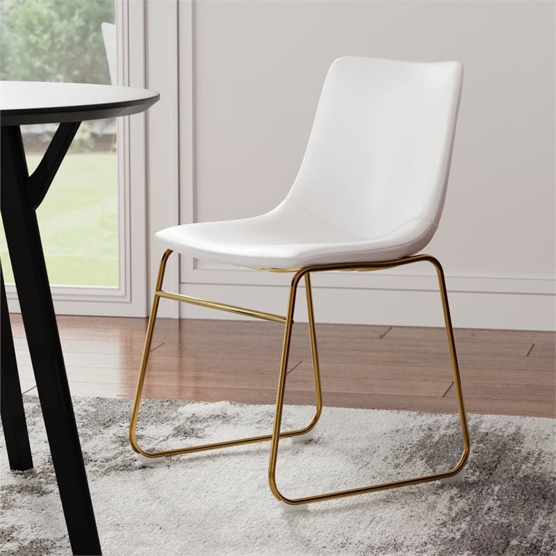 Pemberly Row Contemporary Side Chairs with Gold Legs (Set of 2) in White