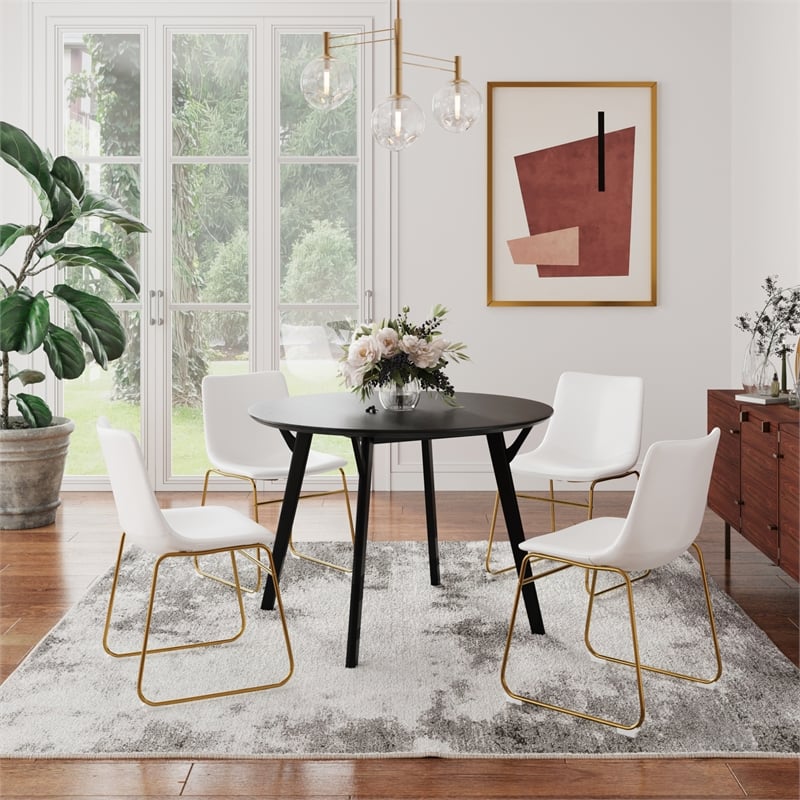 Pemberly Row Contemporary Side Chairs with Gold Legs (Set of 2) in White