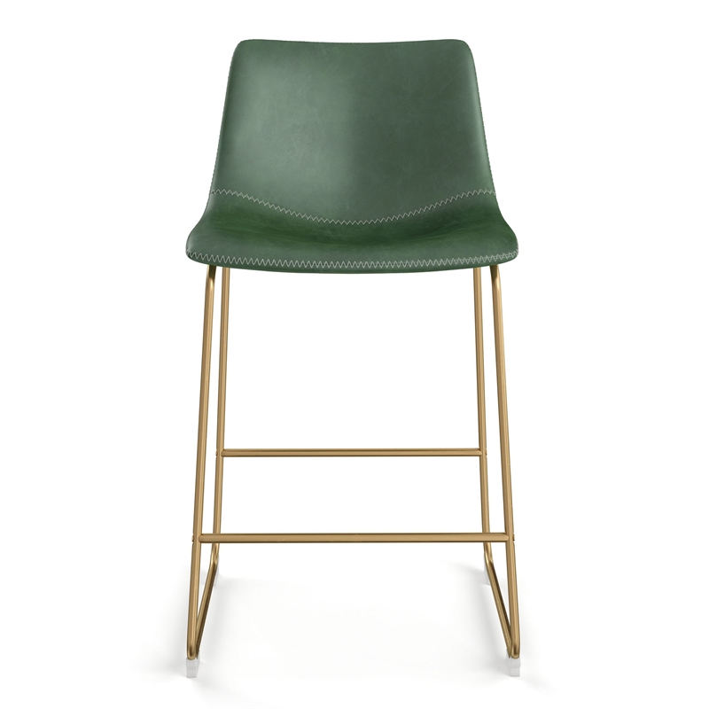 Pemberly Row Counter Height Stool with Gold Frame (Set of 2) in Green