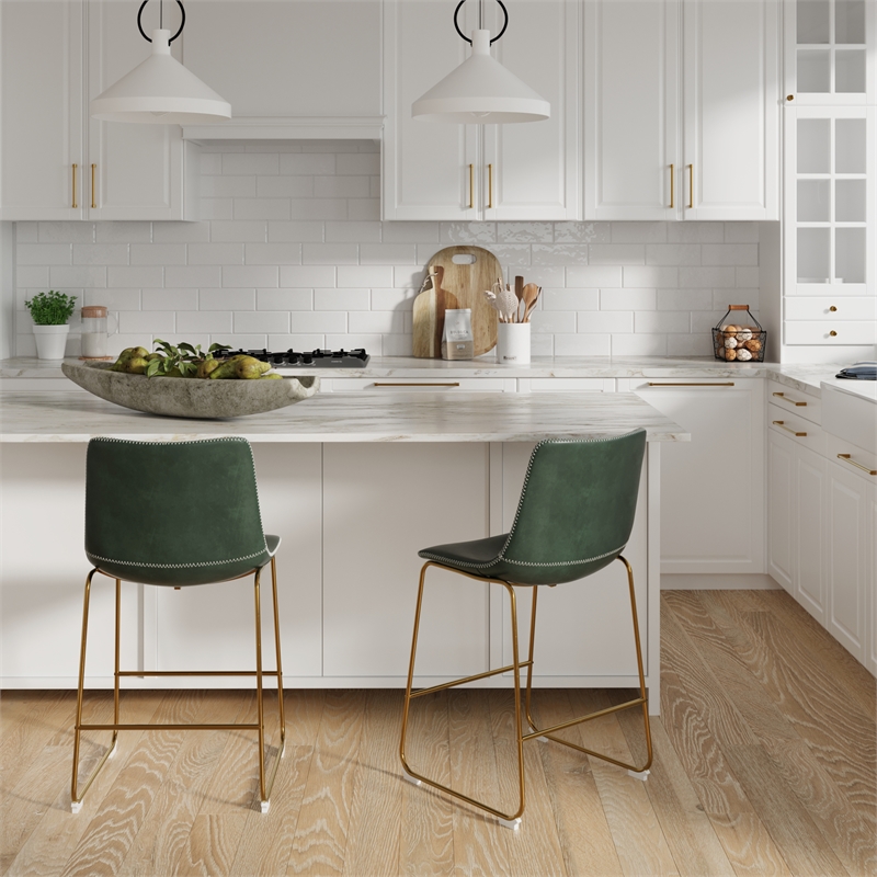 Pemberly Row Counter Height Stool with Gold Frame (Set of 2) in Green