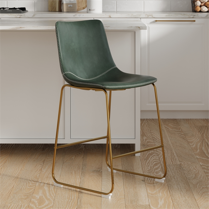 Pemberly Row Counter Height Stool with Gold Frame (Set of 2) in Green