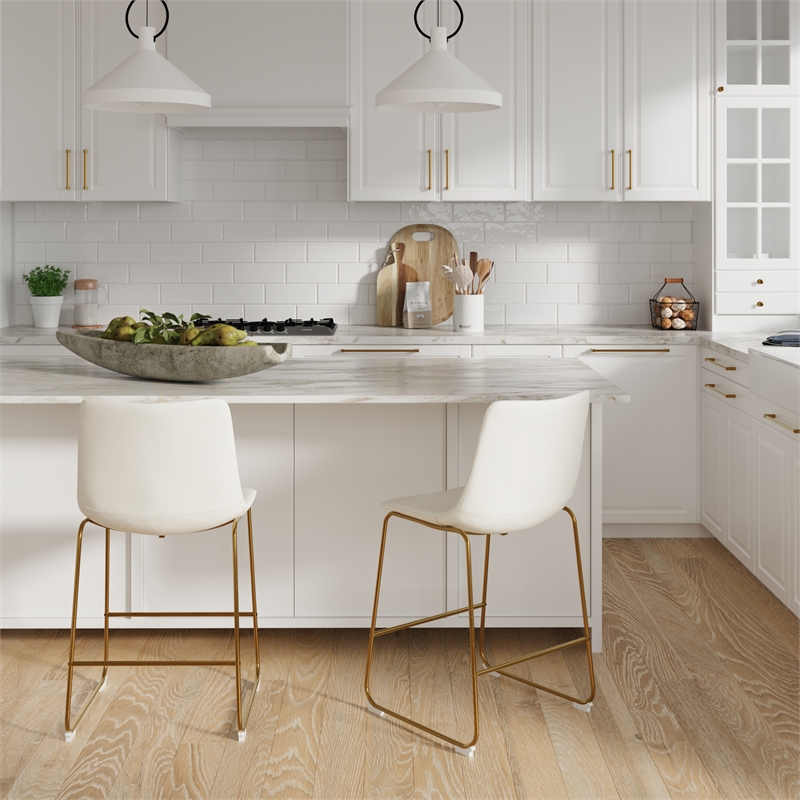 Pemberly Row Counter Height Stool with Gold Frame (Set of 2) in White