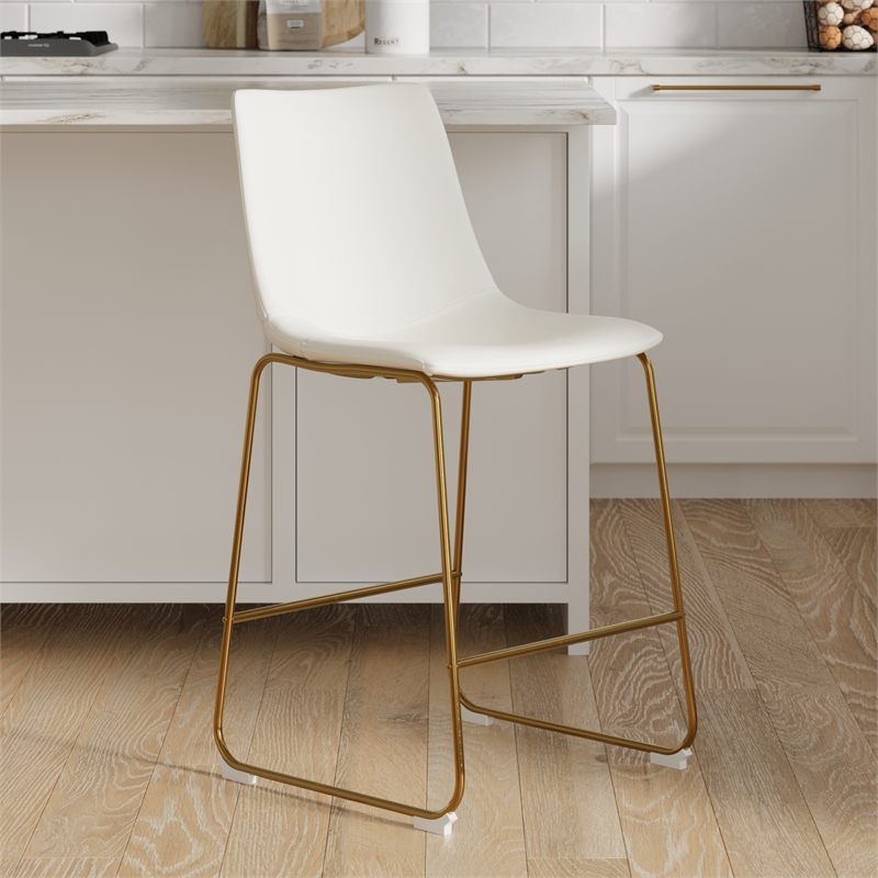 Pemberly Row Counter Height Stool with Gold Frame (Set of 2) in White
