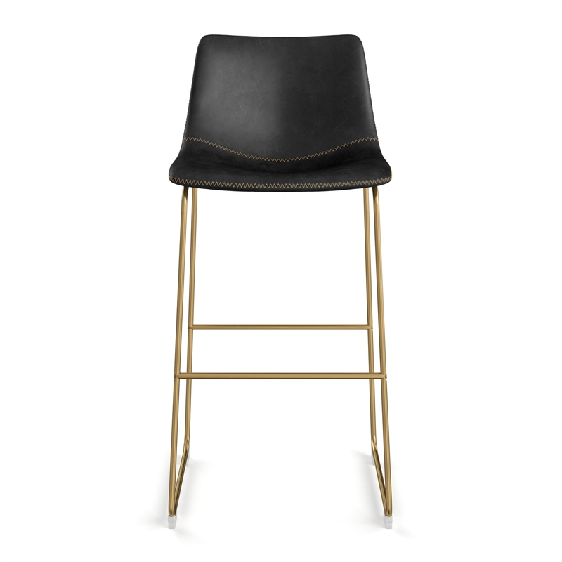 Pemberly Row Contemporary Bar Height Stools (Set of 2) in Black and Gold
