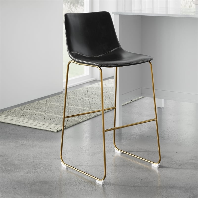 Pemberly Row Contemporary Bar Height Stools (Set of 2) in Black and Gold