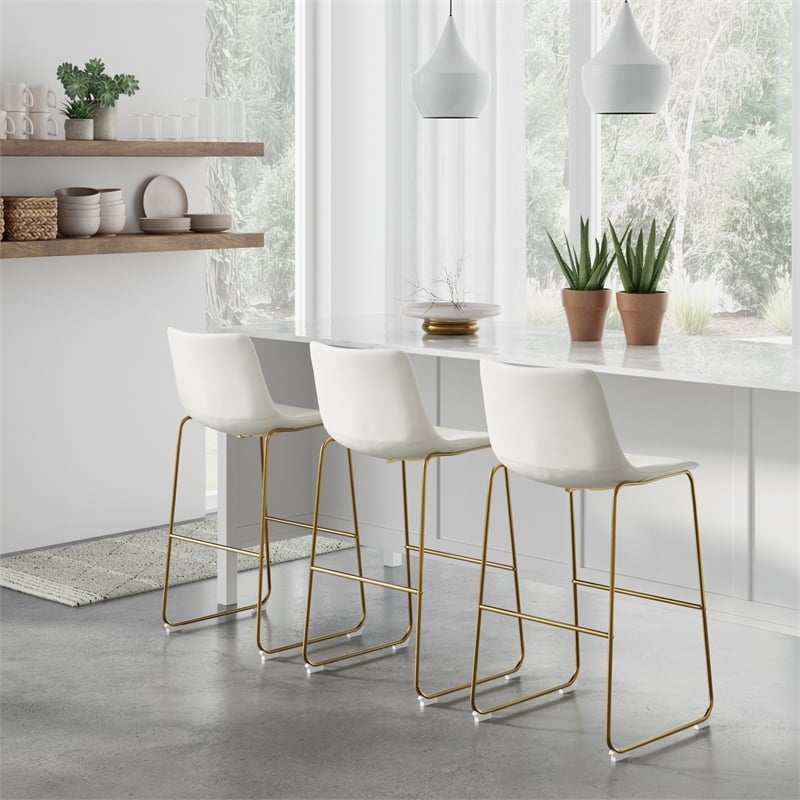 Pemberly Row Contemporary Bar Height Stools (Set of 2) in White