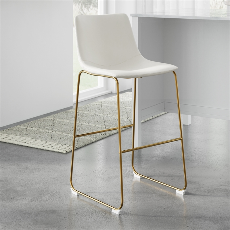Pemberly Row Contemporary Bar Height Stools (Set of 2) in White