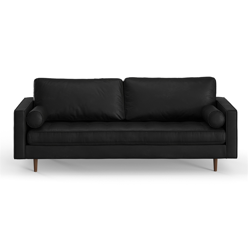 Pemberly Row Modern / Contemporary Genuine Leather Sofa in Black