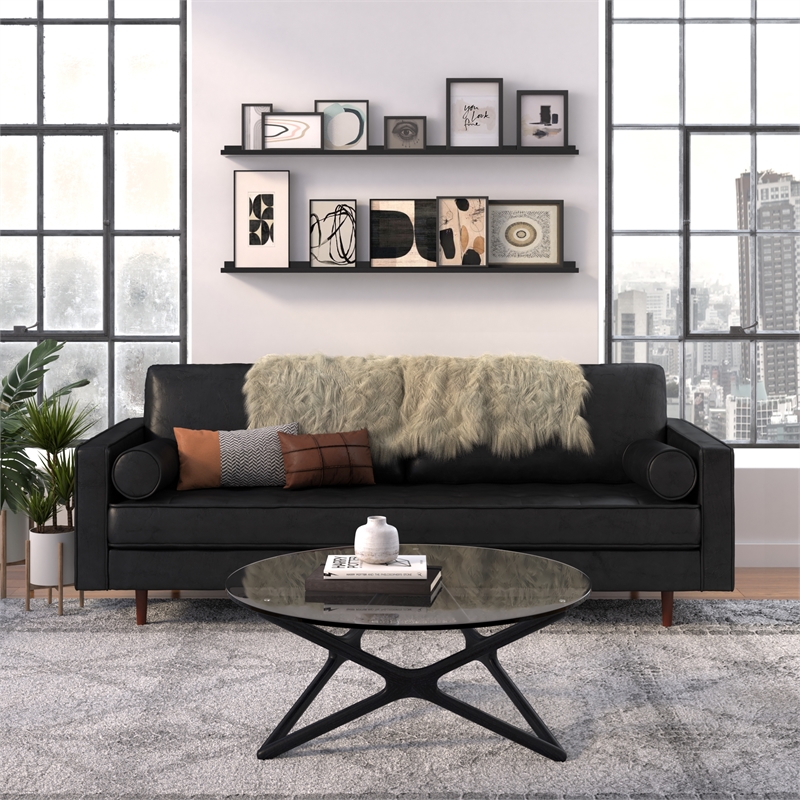 Pemberly Row Modern / Contemporary Genuine Leather Sofa in Black