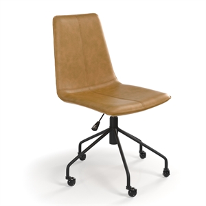 Pemberly Row Vegan Leather Rolling Swivel Task Chair in Light Brown