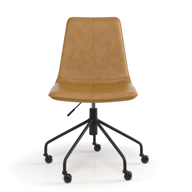 Pemberly Row Vegan Leather Rolling Swivel Task Chair in Light Brown