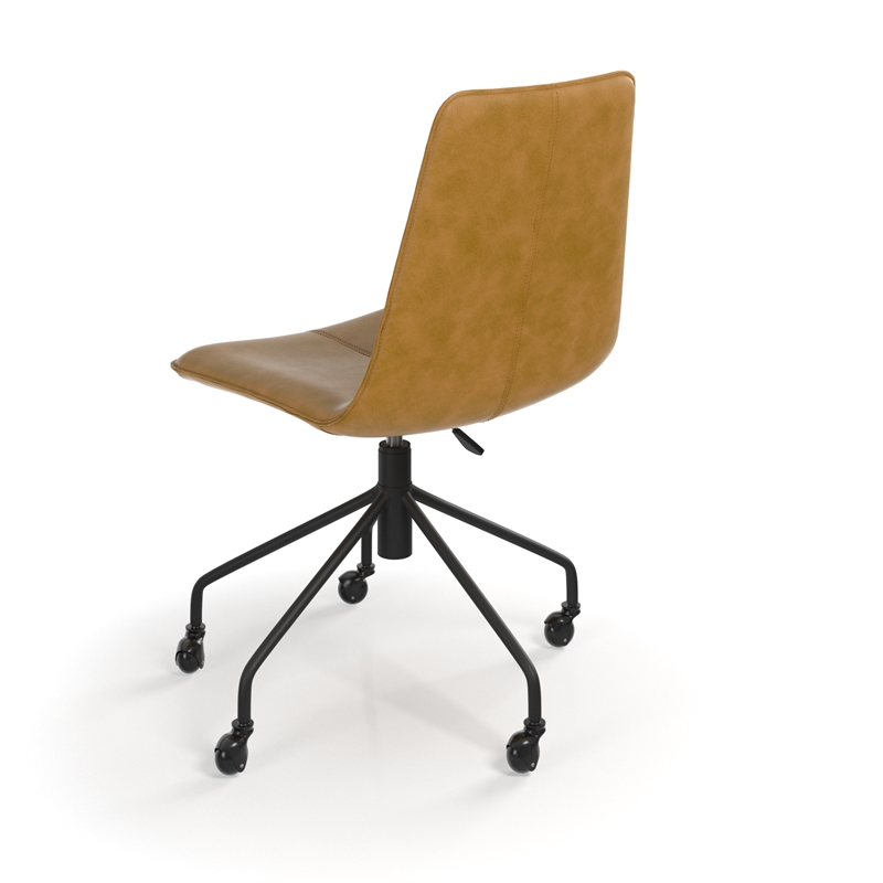 Pemberly Row Vegan Leather Rolling Swivel Task Chair in Light Brown