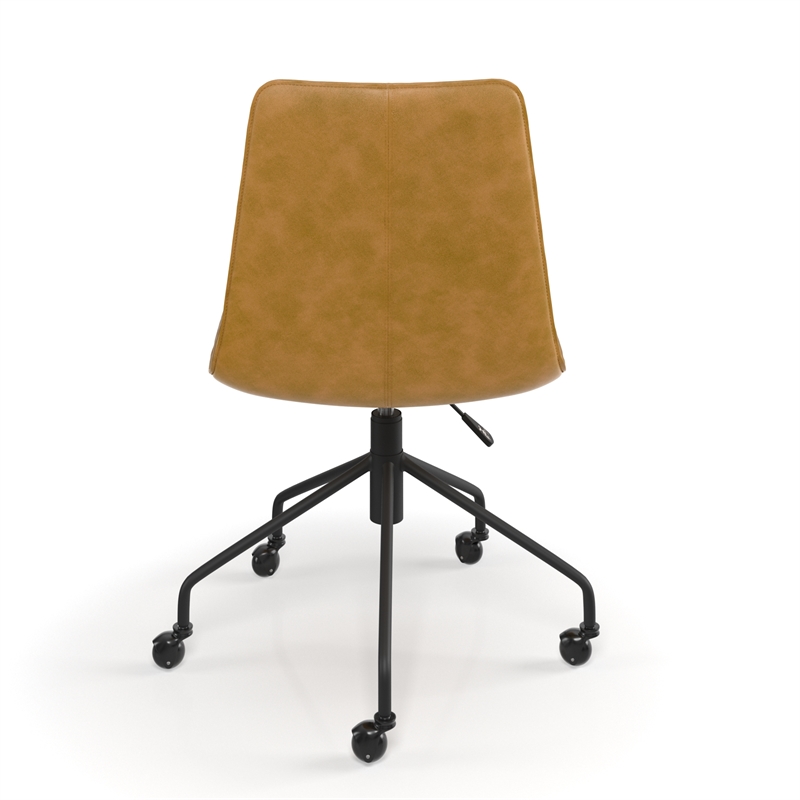 Pemberly Row Vegan Leather Rolling Swivel Task Chair in Light Brown