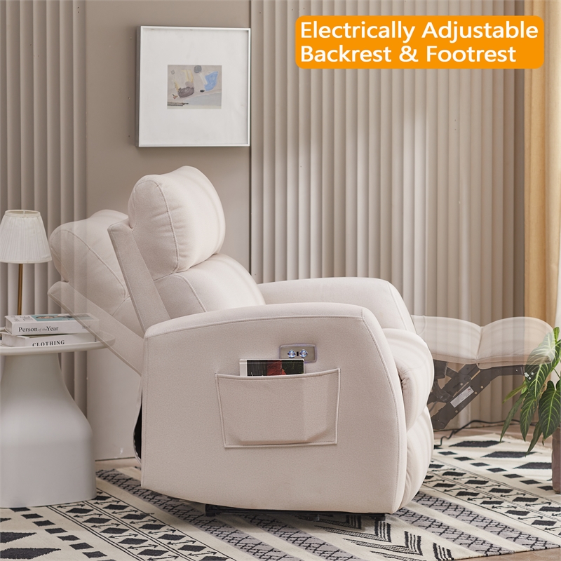 Pemberly Row Recliner Velvet Chair Electrically Adjustable Single Sofa-Beige