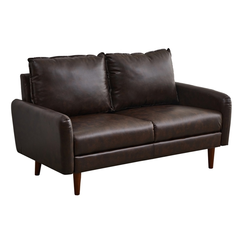 Pemberly Row Faux Leather Loveseat Modern Sofa with Wooden Legs Brown