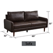 Pemberly Row Faux Leather Sofa Modern Couch with Wooden Legs Brown